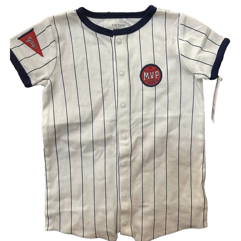 NWT Carters‎ White With Blue Stripe MVP Bodysuit Sz 9M